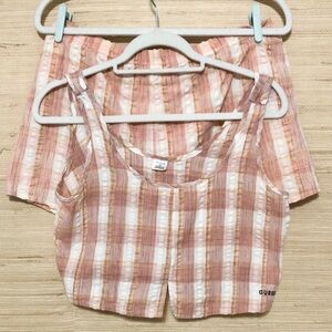Guess Pink Checkered Plaid Shorts and Cropped Top Set Women’s Large